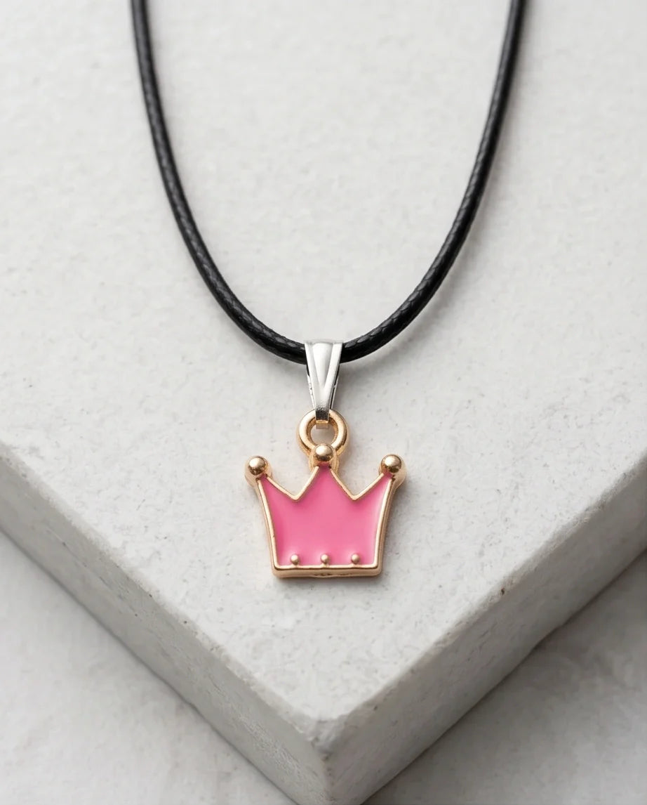 Gold and Pink Crown Pendant Necklace