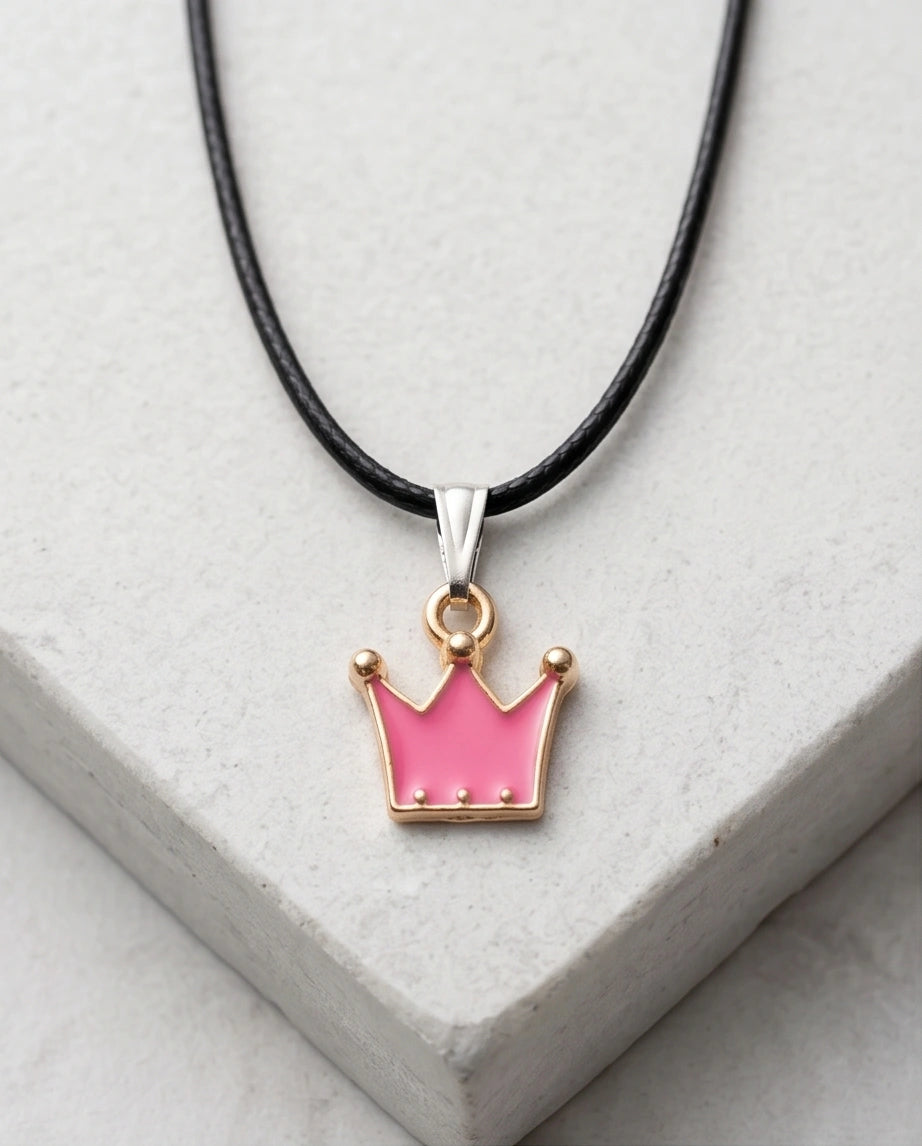 Gold and Pink Crown Pendant Necklace
