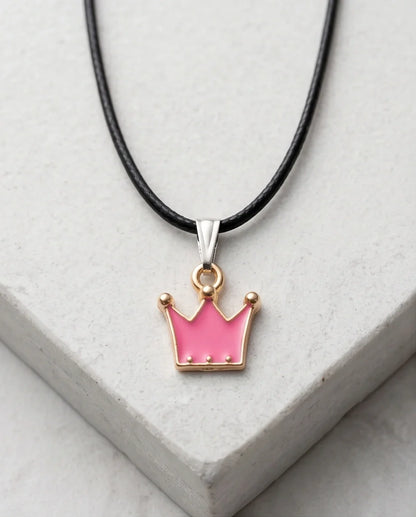 Gold and Pink Crown Pendant Necklace
