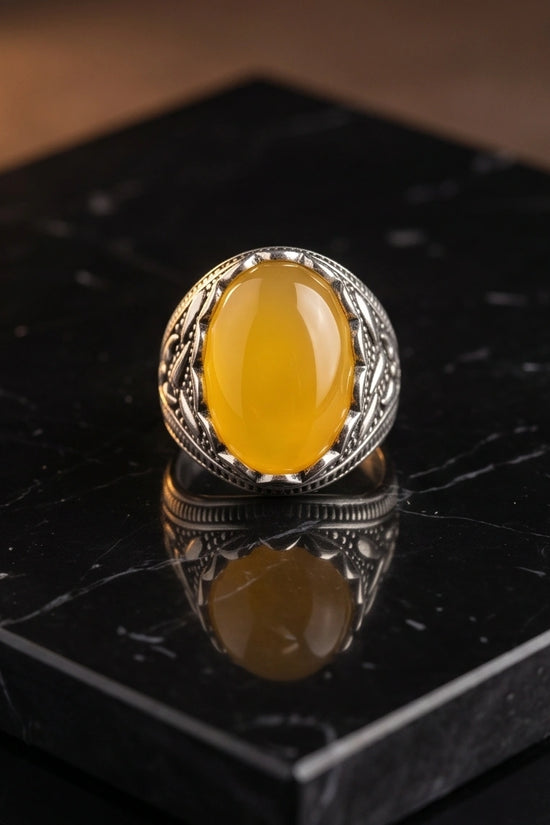 Sovereign Amber Agate Silver Ring