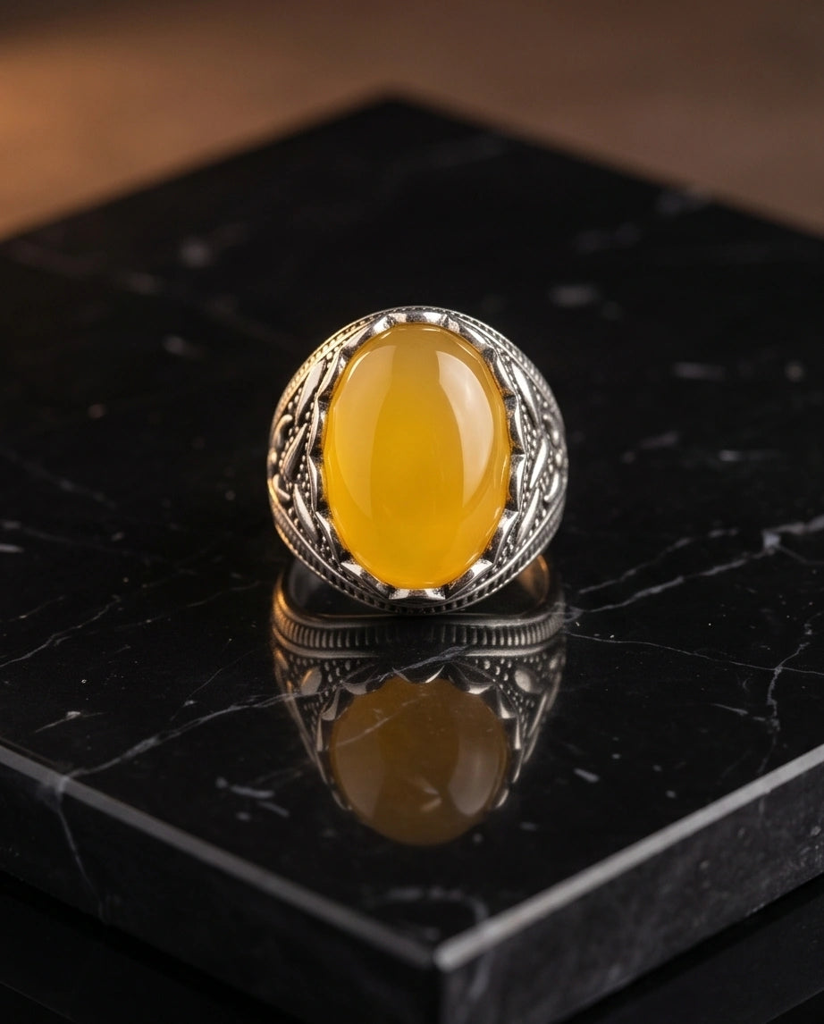 Sovereign Amber Agate Silver Ring