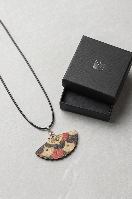 Vintage Geometric Kimono Hand-Fan Pendant Necklace