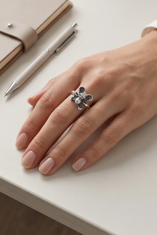 Vintage Silver Teddy Bear Statement Ring