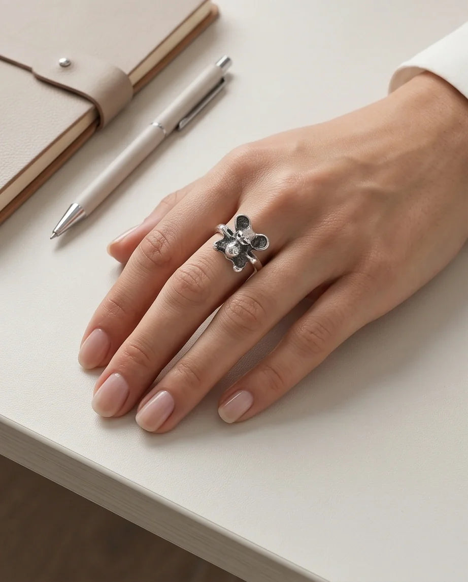 Vintage Silver Teddy Bear Statement Ring