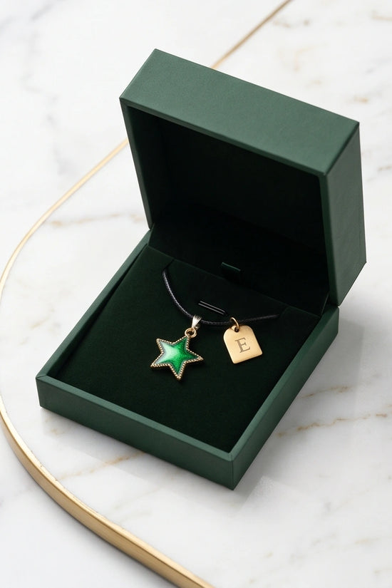 Gold and Green Star Pendant Necklace