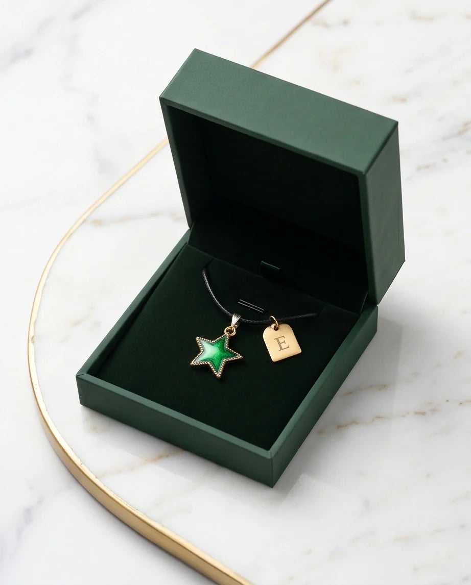 Gold and Green Star Pendant Necklace