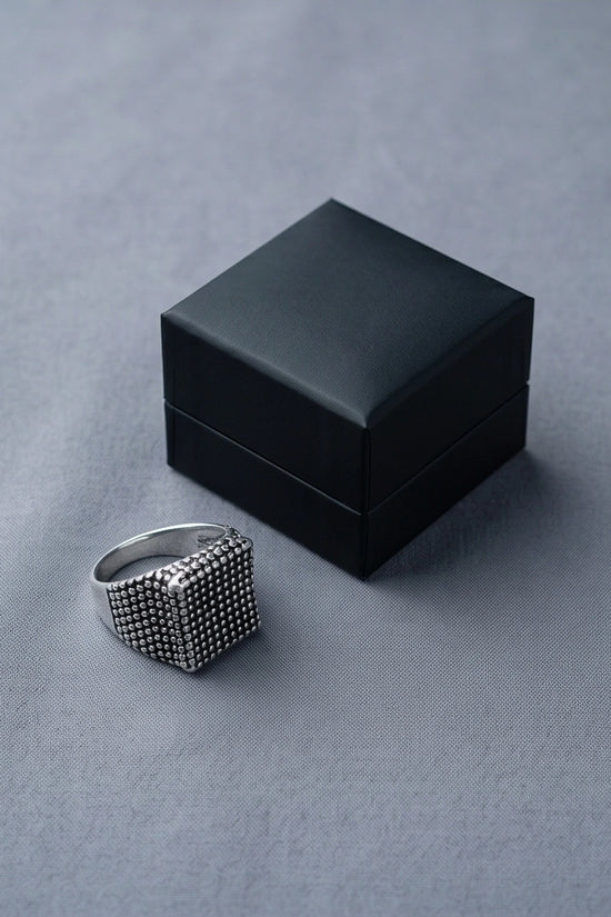 Vintage Sterling Silver Industrial Micro-Beaded Signet Ring