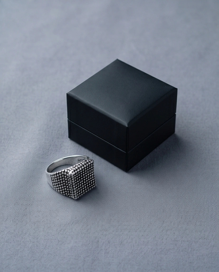 Vintage Sterling Silver Industrial Micro-Beaded Signet Ring
