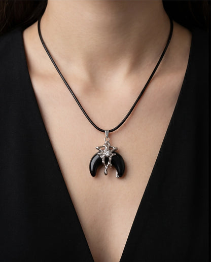 Gothic Liquid Metal Crescent Horn Pendant Necklace