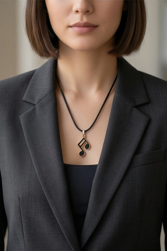 Rose Gold and Black Sixteenth Note Necklace