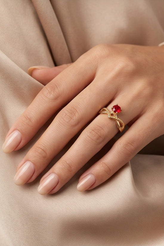 Gold Ruby Crown Chevron Statement Ring