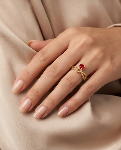 Gold Ruby Crown Chevron Statement Ring