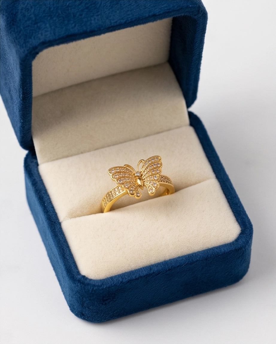 Pavé Monarch Butterfly Gold Ring