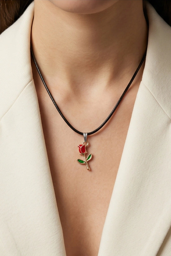 Gold and Red Rose Pendant Necklace