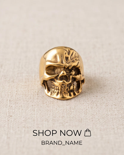 Polished Anatomical Skull Gold Ring
