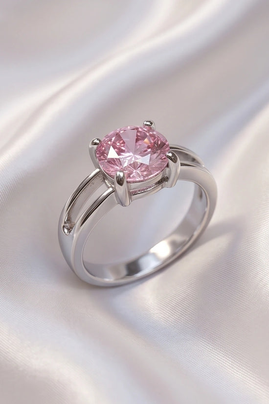 Sterling Silver Round-Cut Split Shank Pink Topaz Ring
