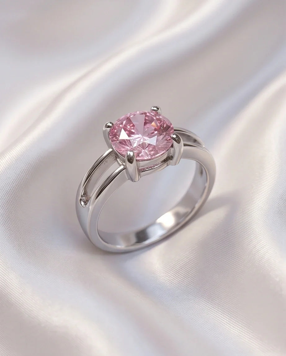 Sterling Silver Round-Cut Split Shank Pink Topaz Ring