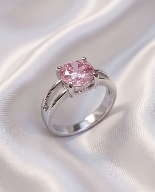 Sterling Silver Round-Cut Split Shank Pink Topaz Ring