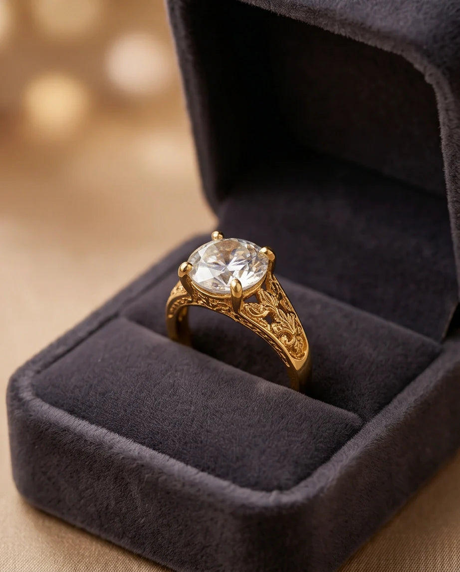 Golden Empress Moissanite Filigree Ring