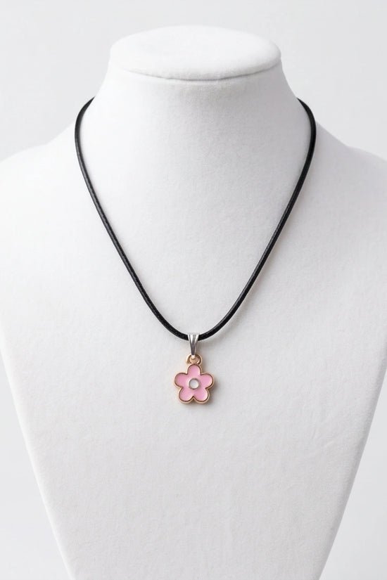 Dainty Pink Five-Petal Flower Enamel Pendant Necklace