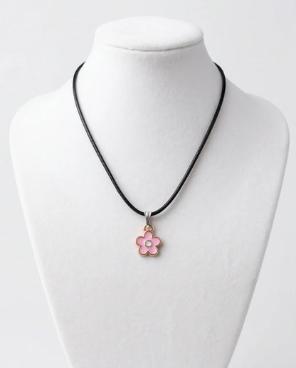 Dainty Pink Five-Petal Flower Enamel Pendant Necklace