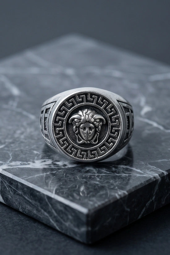 Vintage Silver Medusa Signet Ring