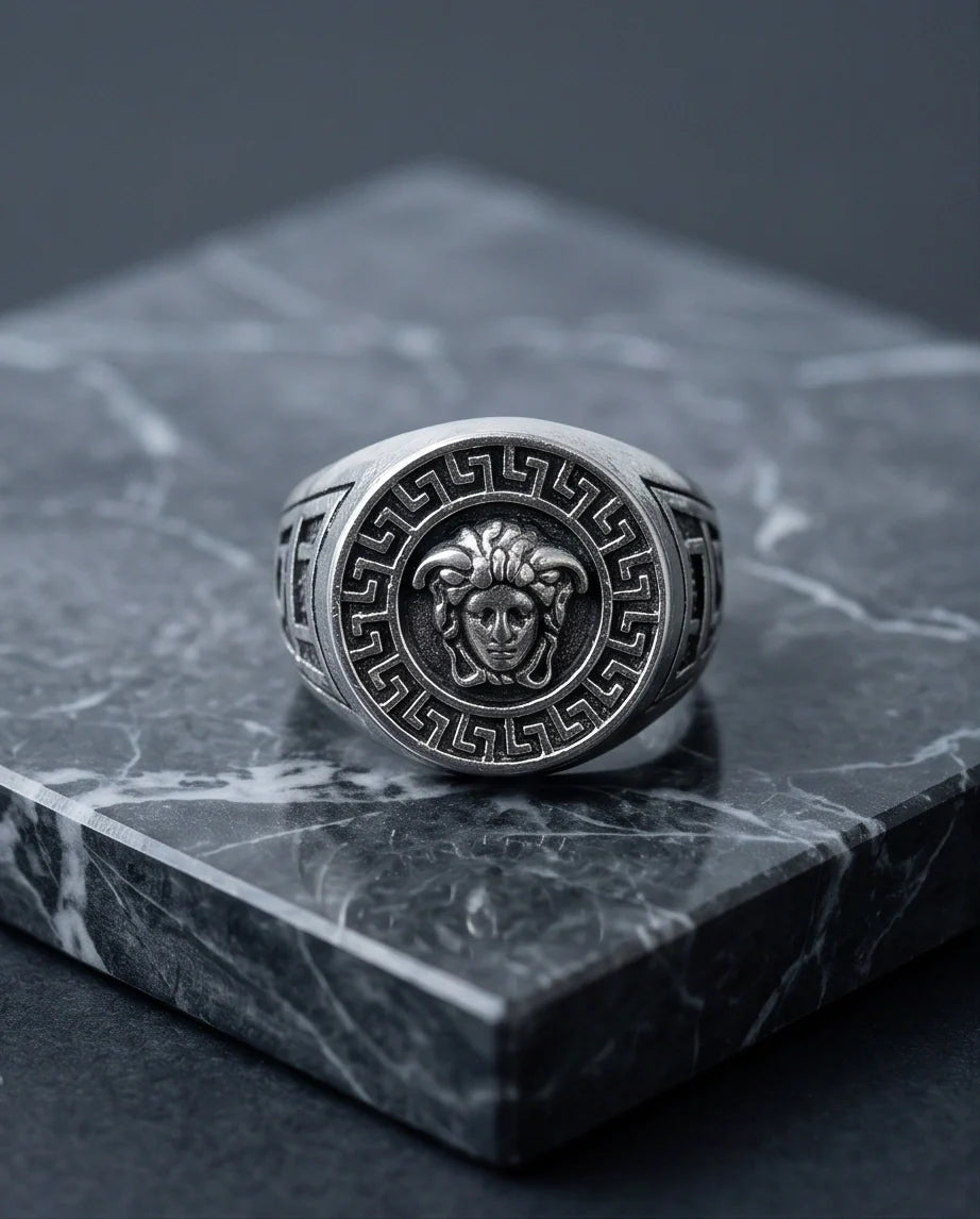 Vintage Silver Medusa Signet Ring