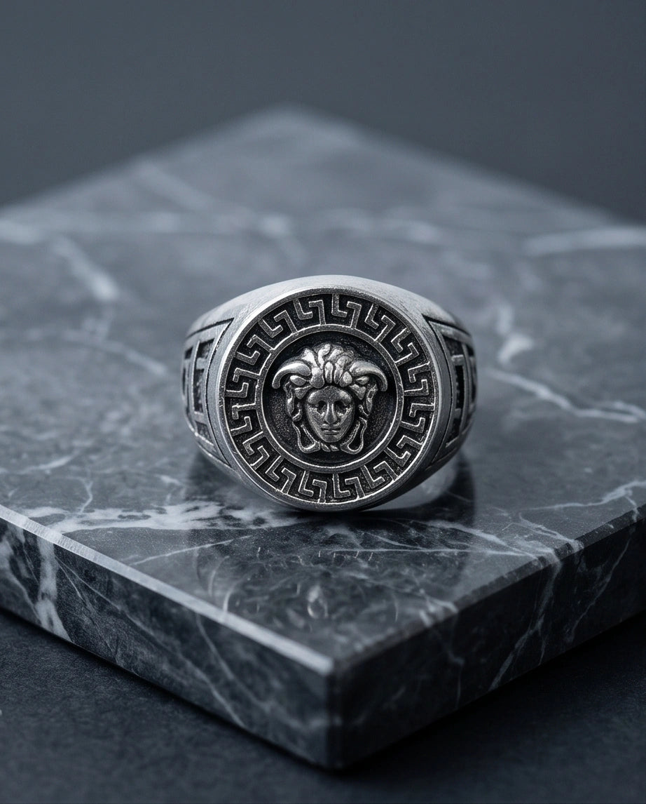 Vintage Silver Medusa Signet Ring