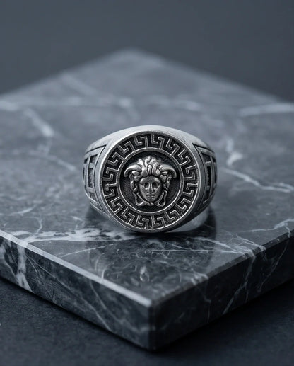 Vintage Silver Medusa Signet Ring