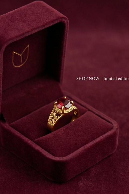 Golden Crimson Halo Filigree Ring