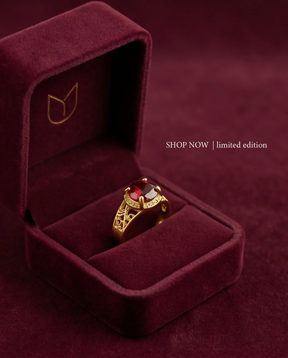 Golden Crimson Halo Filigree Ring