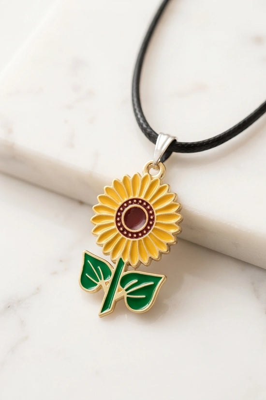 Vibrant Sunflower Enamel Pendant Necklace