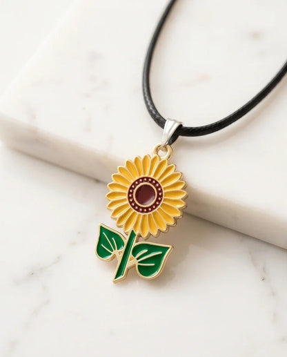 Vibrant Sunflower Enamel Pendant Necklace