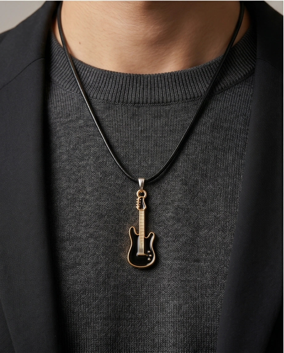 Gold and Black Electric Guitar Necklace