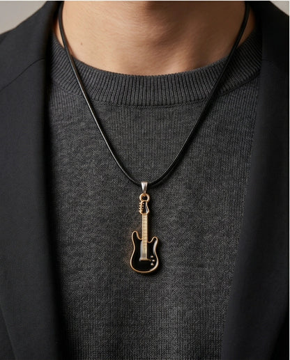 Gold and Black Electric Guitar Necklace