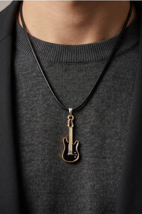 Gold and Black Electric Guitar Necklace