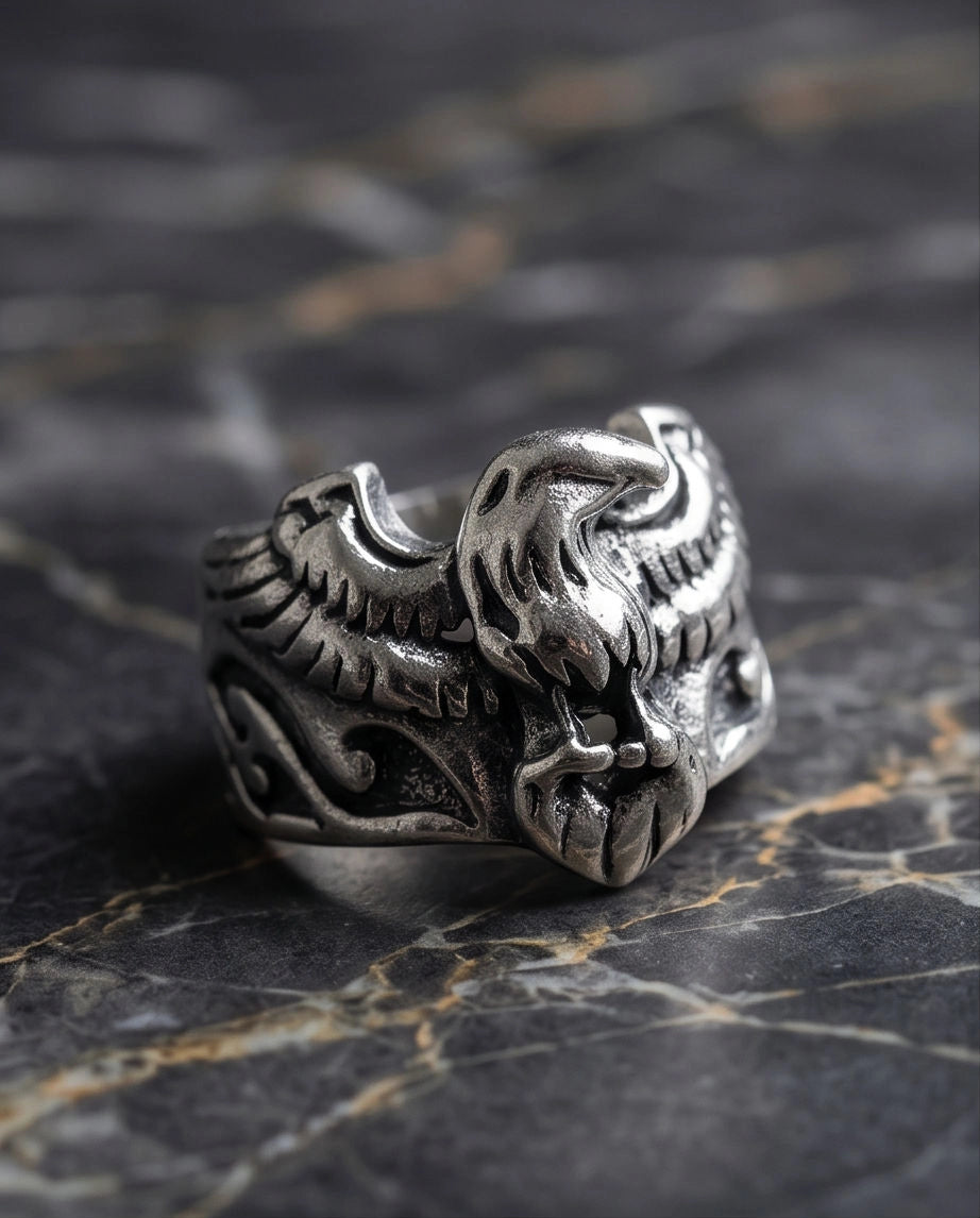 Oxidized Silver Regal Eagle Relief Ring