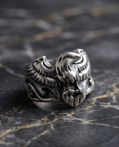 Oxidized Silver Regal Eagle Relief Ring