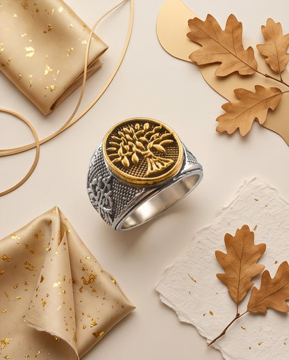 Yggdrasil Tree of Life Two-Tone Signet Ring