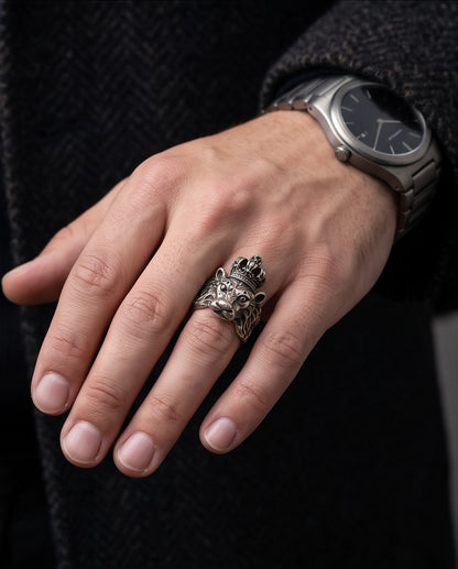 Crowned Royal Lion Sculpted Ring