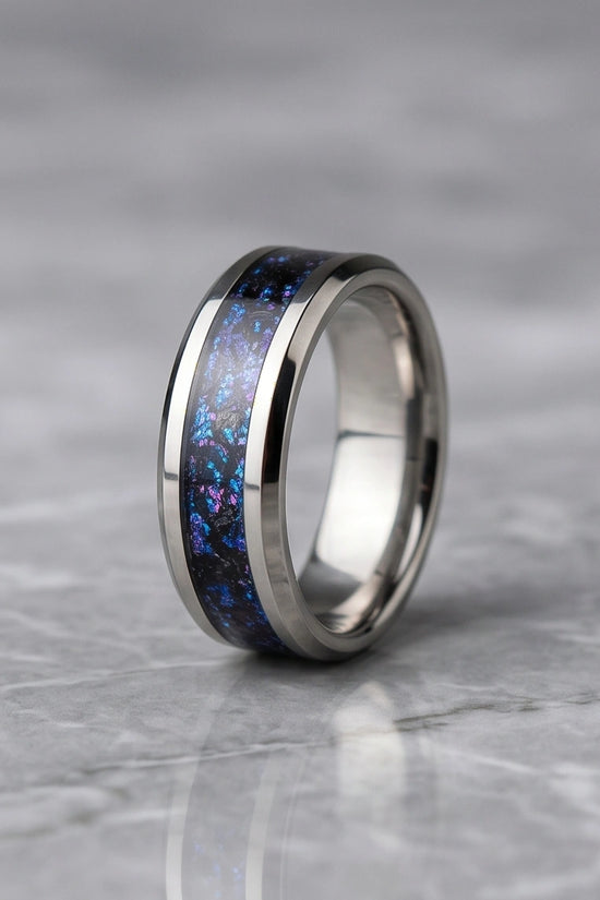 Nebula Opal Inlay Silver Band Ring