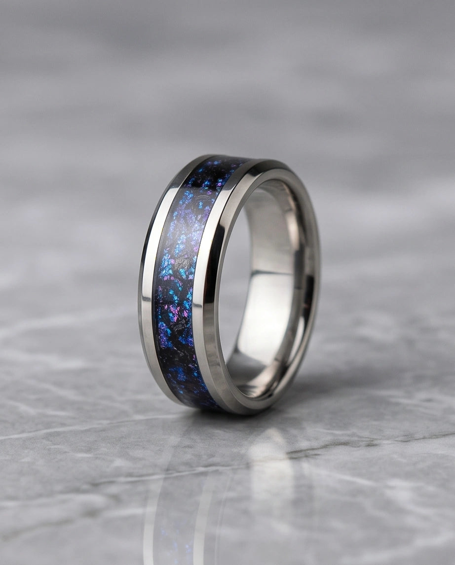 Nebula Opal Inlay Silver Band Ring