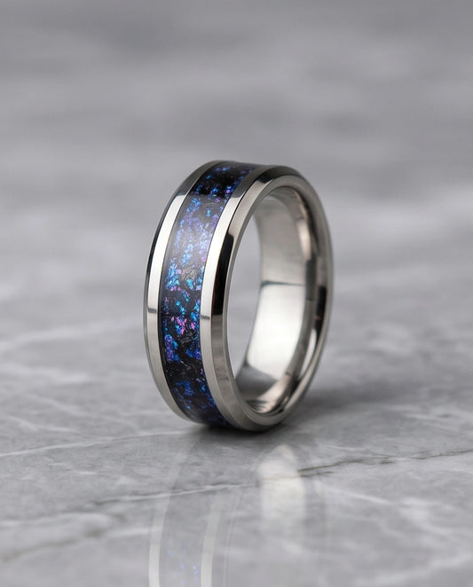 Nebula Opal Inlay Silver Band Ring