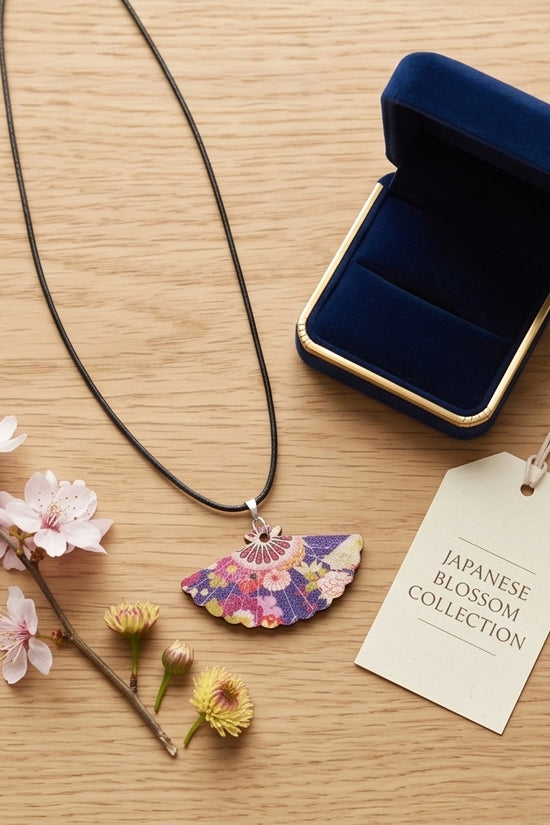 Vintage Purple Floral Hand-Fan Pendant Necklace