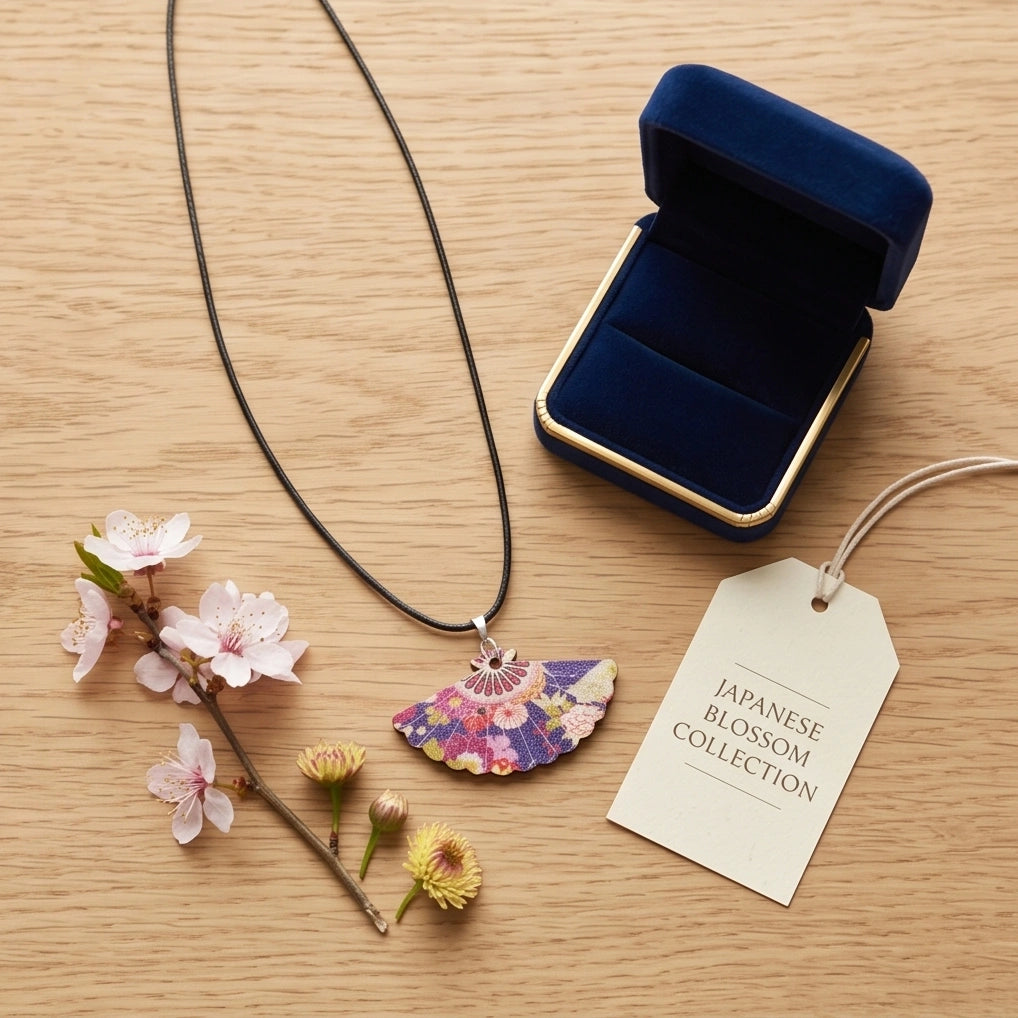 Vintage Purple Floral Hand-Fan Pendant Necklace