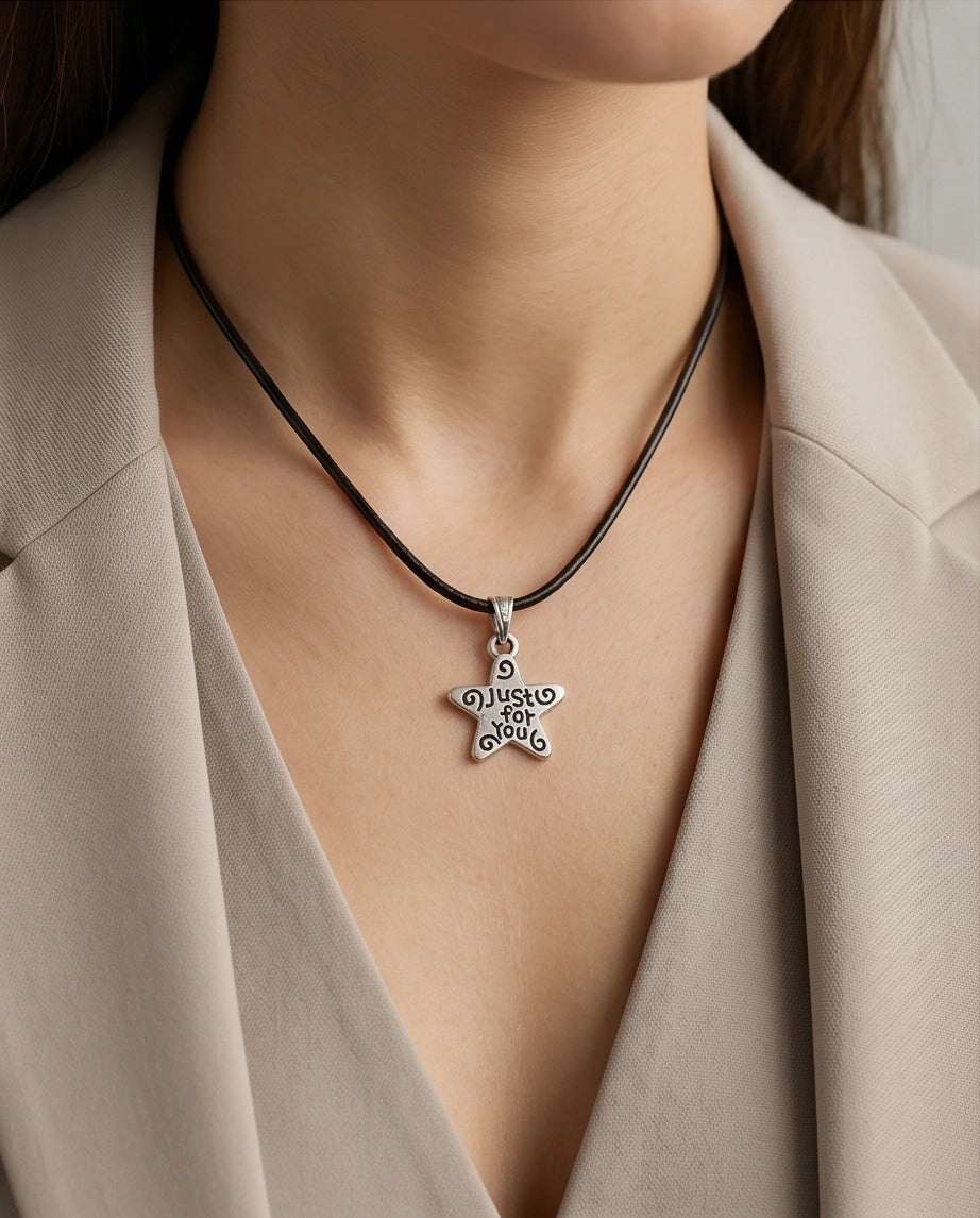 Silver "Just for You" Engraved Star Necklace
