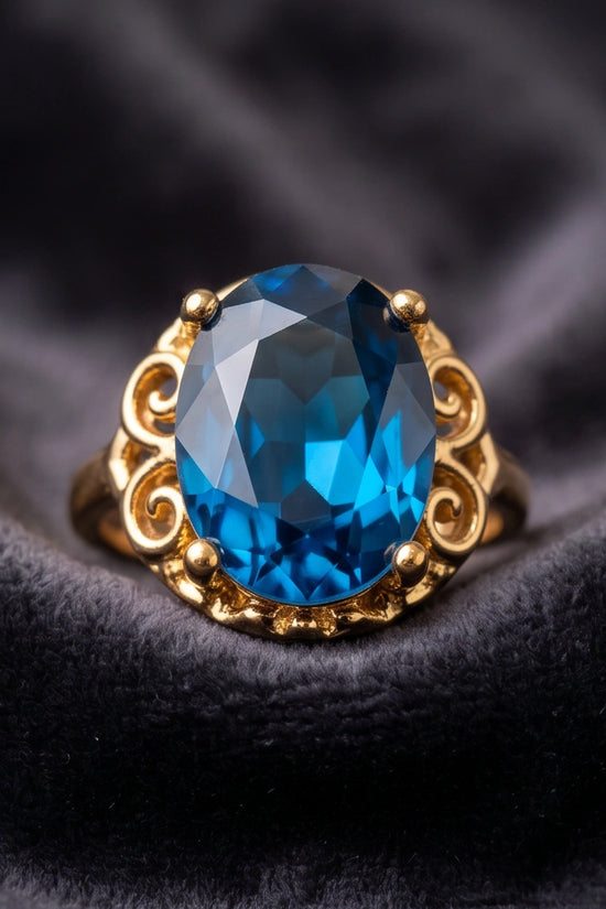 Gold Plated London Blue Oval Baroque Ring