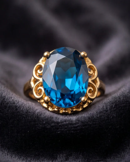 Gold Plated London Blue Oval Baroque Ring