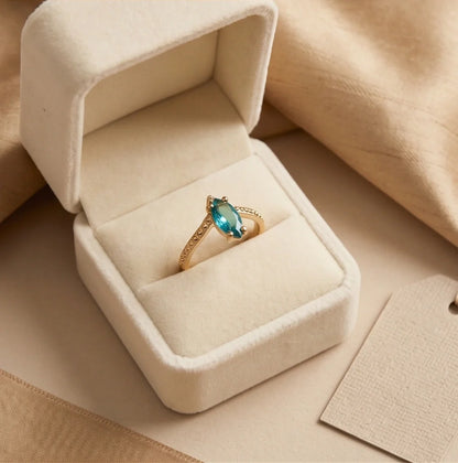 Vintage Gold Marquise London Blue Topaz Chevron Ring