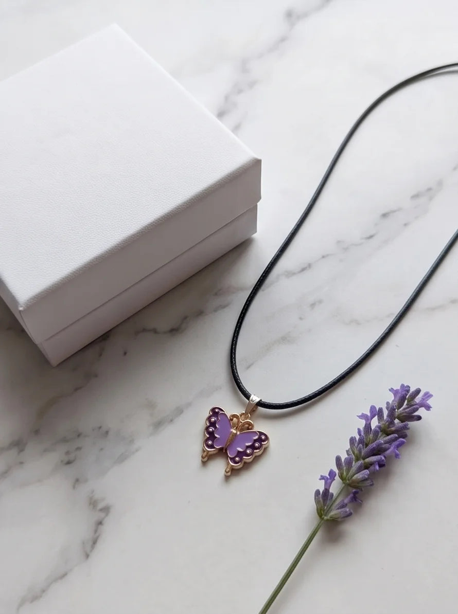 Purple Enamel Butterfly Pendant Necklace